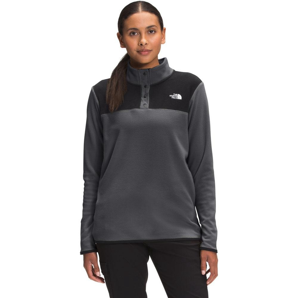 The North Face TKA Glacier Quarter Snap Neck Pullover Fleece Womens L Gray Black